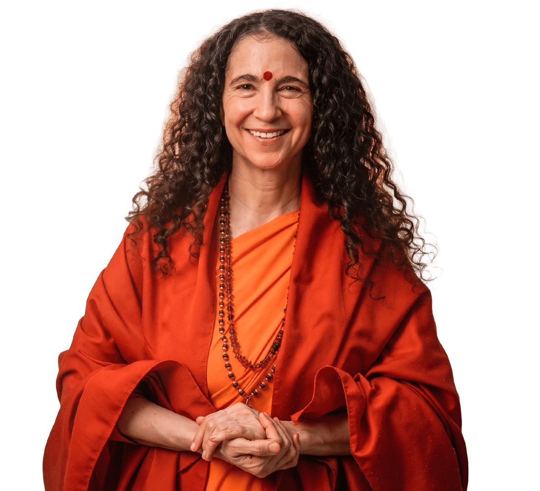 Sadhvi Bhagawati Saraswati in orangefarbenem Gewand